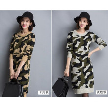 Koreanische O-Neck Camouflage Pullover Hoodies Strickkleid